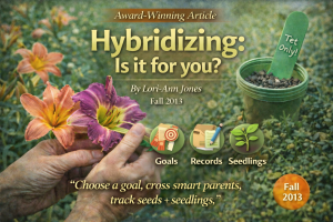 Best Article About Hybridizing “Hybridizing: Is it for you?” by Lori-Ann Jones – Fall 2013